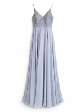 Dessy Collection Powder Blue/Grey Lace Bodice Dress – Size 2 EUC